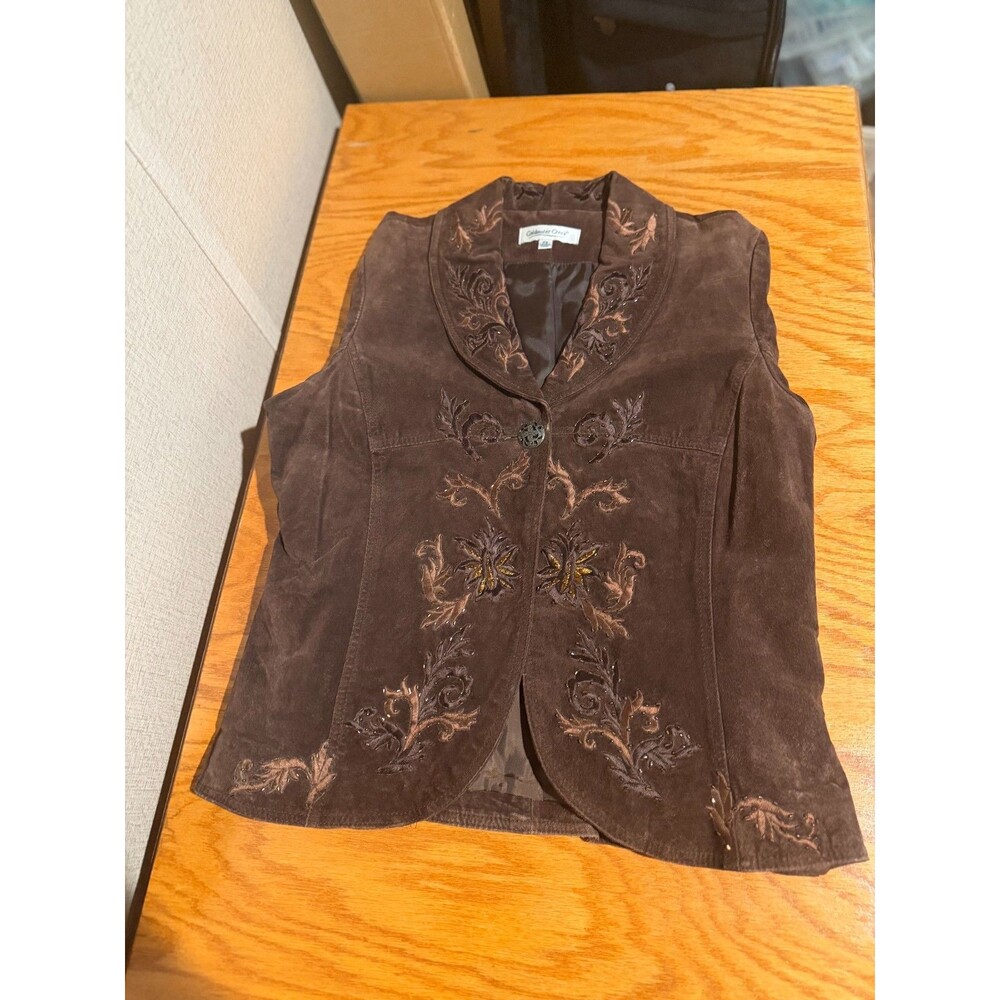 Coldwater Creek Womens Petite Small Brown Suede Embroidered Beaded Jacket PS - Picture 2 of 14